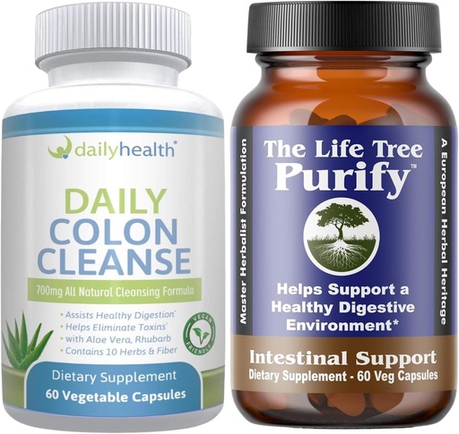 [BRSWYBD4BF6BA3DJ] Life Tree Purify Intestinal Support Plus Daily Colon Cleanse Detoxify Kit 120 Capsules - Lactobacillus acidophillus - Natural Herbal for Digestive Health