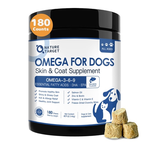 [BRSRAAQBA4DQ2CTA] NATURE TARGET Omega 3 Fish Oil for Dogs, Salmon Oil for Dogs Skin and Coat with EPA & DHA Fatty Acids, Dog Itchy Skin Relief & Hot Spot Treatment, Reduce Shedding, Support Hip & Joint Health - 180 ct