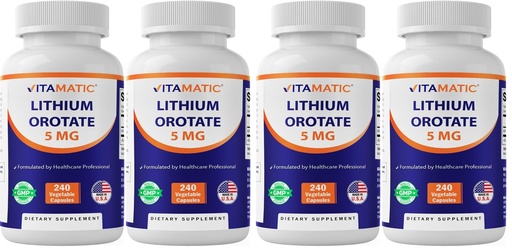 [BRSRGFIEBF7GG2DZ] Vitamatic Lithium Orotate 5mg, 240 Veggie Capsules, Non-GMO, Gluten Free. - 4 Pack