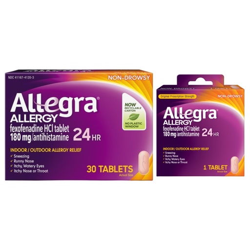 [BRSRECT4DF4AKA32] Allegra Adult 24-Hour Allergy Relief Tablets, Non-Drowsy Indoor and Outdoor Allergy Medicine, 180 mg Fexofenadine HCI Antihistamine Pill, 30 Count Plus 1 Count Travel Pack