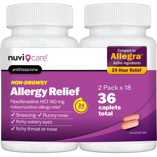 [BRSRACQOPIOWACI4] NUVICARE Fexofenadine 180mg 24 Hour - Fexofenadine Hydrochloride 180 mg Antihistamine for Allergy Relief, Hives, Runny Nose, Itching, Compare to Allegra 24 Hour Non Drowsy Allergy Medicine (2 Pack)
