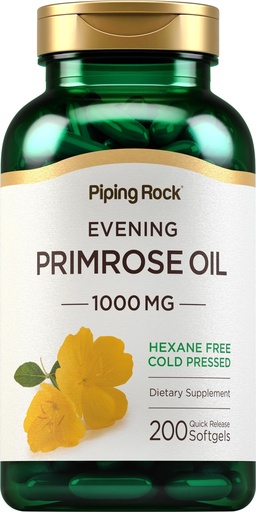 [BRSRM2YBBUJWY2AV] Piping Rock Evening Primrose Oil Softgels 1000mg | 200 Pills | Cold Pressed Dietary Supplement | Non-GMO, Gluten Free