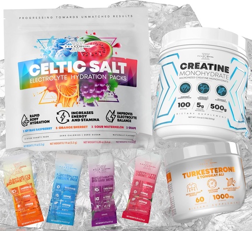 [BRSRAAAOBF5GGFI7] Celtic Salt Electrolytes Powder Packets + Creatine Monohydrate Powder Supplement + Turkesterone & Tongkat Ali 1000mg Supplement