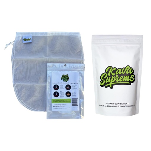 [BRSROAIPBF6GCHIU] Traditional Kava Starter Kit, Kava Strainer Bag and 8oz Kava Supreme Noble Vanuatu Kava Root Powder