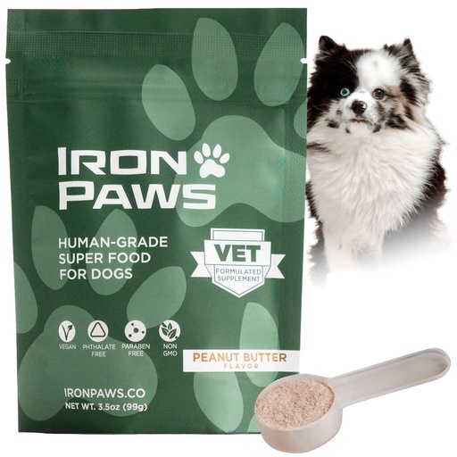 [BRSRGZQRDMMRSETJ] Human-Grade Superfood for Dogs, Premium Greens Powder Supplement for Dental Health, Longevity, Hip & Joint, Gut Health, Allergies, Immune Support, Skin & Coat - Peanut Butter - 3.5 oz