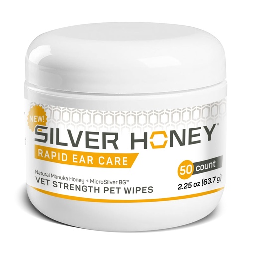 [BRSRMH34OYHROADV] Silver Honey Rapid Ear Care Vet Strength Pet Wipes, 50ct, Manuka Honey & MicroSilver BG