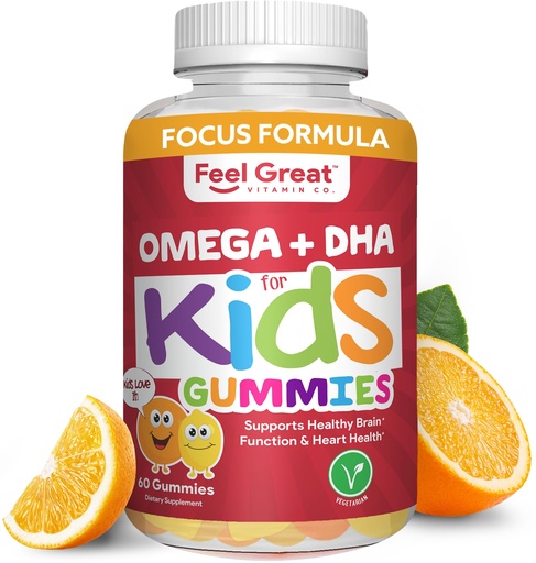 [BRSWEC3YAB6BAELO] Feel Great Vitamin Co. Complete DHA Gummies for Kids | with Omega 3 6 9 + DHA, Vitamin C | Supports Healthy Brain Function, Vision & Heart Health | Gluten Free, Vegetarian | 60 Gummies