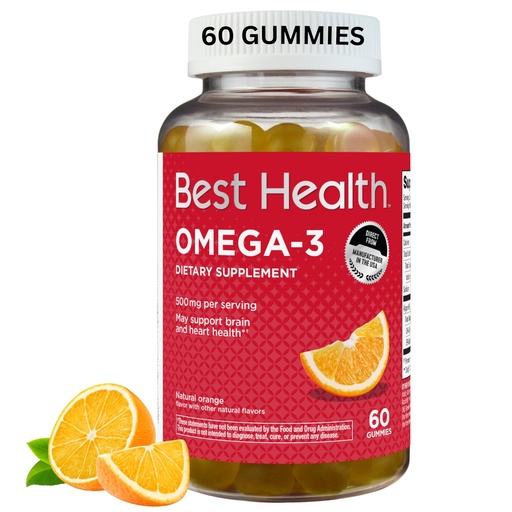 [BRSRAFADOACGOAL4] Omega-3 Gummies with 500mg of Omega-3 per Serving, Made from Algae, Natural Orange Flavor & Other Natural Flavors (60ct)