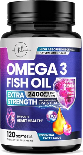[BRSRAELRCIBQA2TV] Omega 3 Petrolis de peix suplementaris 2400mg - Triple La força Omega 3 àcids fatty, el cervell de Salut Natural i el Conductador - l'àcid Fatty amb EPA i DHA - Petroli de peix Salvat suplementari - 120 Softgels
