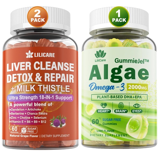 [BRSRAFD4PIHRMCD2] LILICARE Bundle Vegan Omega 3 Supplement Gummies & Liver Cleanse Detox & Repair Gummies