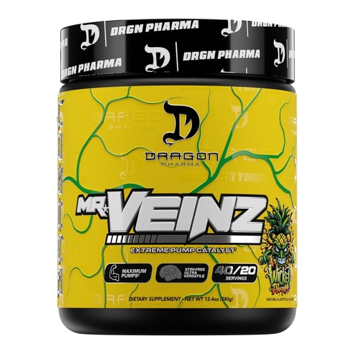 [BRSREBL4OQBQICDD] Dragon PHARMA Mr. Veinz Stim Free Pre-Workout, Extreme Pump & Nootropic Catalyst, Maximize Pumps via Vasodilation & Cell Volumization, Stimulant-Free Formula for Focus (40 Servings, Wicked Pineapple)