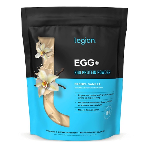 [BRSRE236PMGRQHL2] LEGION Egg+ Protein Powder with BCAAs - Naturally Sweetened and Flavored Egg White Protein Powder - Fast Digesting Protein for Muscle Growth and Strength, Vanilla, 20 Servings