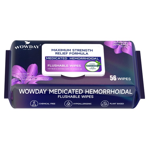 [BRSRAAA6OYBGOYDJ] Flushable Hemorrhoid Wipes | Maximum Strength Witch Hazel Wipes | 56 Count Fragrance Free Adult Hemorrhoids Medicated Witch Hazels Wipe for Butt Hemorrhoidal Itch