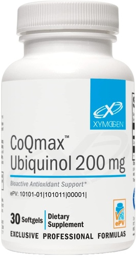[BRSRMGQTCQMQOFL7] XYMOGEN CoQmax Ubiquinol - 200mg CoQ10 - Patented Stabilized Form - Coenzyme Q10 for Antioxidant Brain & Heart Health Support - 30 Softgels