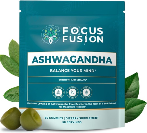 [BRSREFIFOIMBM3TD] Focus Fusion Ashwagandha Gummies with Vitamin D2 & Zinc – Extra Strength Stress Relief, Mood & Focus Support – Calm Energy & Immune Boost – Vegan, Non-GMO, Fruity Mix Berry Flavors (60 Count)