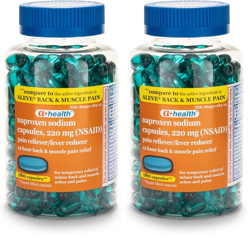 [BRSRGGQNO4NAKADV] A+Health Naproxen Sodium 220 Mg Liquid Gels Back and Muscle Pain,Pain Reliever/Fever Reducer (NSAID),180 Count (Pack of 2)