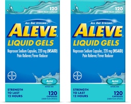 Aleve Liquid Capsules,Naproxen Sodium Capsules 220 mg (NSAID),Pain Reliever/Fever Reducer,Fast Pain Relief,120 Count (Pack of 2)