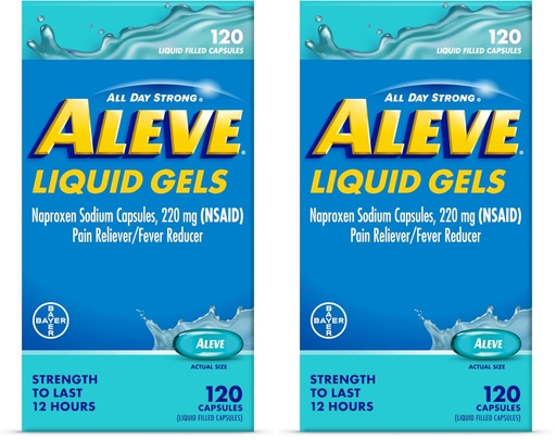 [BRSRGGQKDENBUCL2] Aleve Liquid Capsules,Naproxen Sodium Capsules 220 mg (NSAID),Pain Reliever/Fever Reducer,Fast Pain Relief,120 Count (Pack of 2)