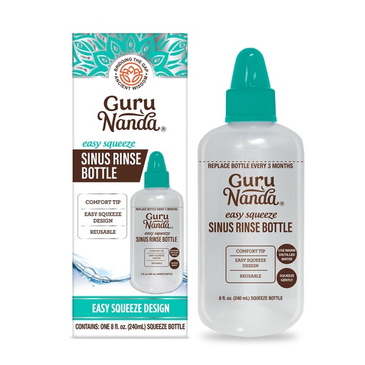 [BRSRAFD5BYJQGH3O] GuruNanda Sinus Rinse Bottle - Comfort Tip for Natural Nasal Irrigator Relief for Adults & Kids - 240ml Capacity
