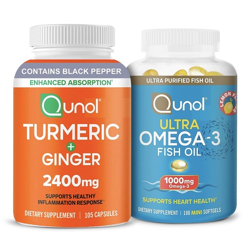 [BRSROGACDN7BGE3O] Turmeric & Omega-3: Turmeric Curcumin, 2400mg, 105 Capsules & Fish Oil Omega 3, 1000mg, 180 Mini Softgels