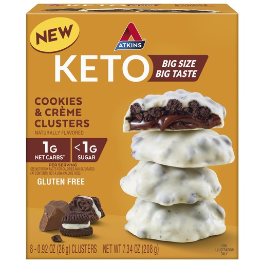 [BRSRAFILBN5GGFA3] Atkins Keto Cookies & Crème Clusters, Gluten Free, High Fiber, Low Carb, Keto Friendly, 8 Count