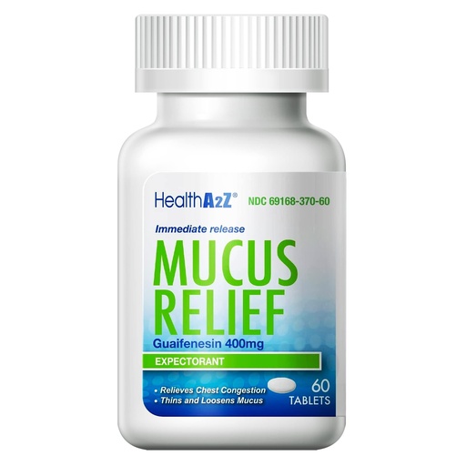 [BRSW2CAYOEDWK23F] HealthA2Z® Mucus Relief | Guaifenesin 400mg | Immediate Release | No Benzene | Expectorant (60 Counts)