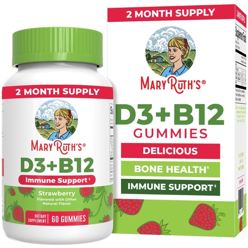 [BRSWECQLC4AWE2T7] MARYRUTH'S Vitamin D3 + B12 Gummies for Ages 4+ | Bone Health | Immune Support | Energy Metabolism | Cognitive Function | Vegan | Non-GMO | Gluten Free | 60 Servings | 2 Month Supply