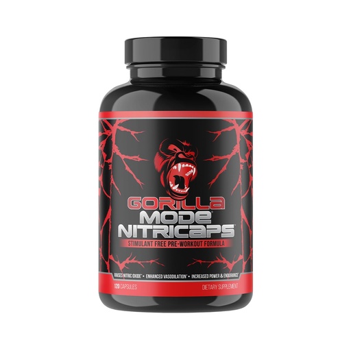 [BRSREBAOAQNBOGYU] Gorilla Mode® Nitricaps™ - Stimulant Free Pre-Workout Capsules - Massive Pumps · Vasodilation · Performance - Nitrosigine®, Agmatine Sulfate, VasoDrive-AP®, Electrolytes / 120 Capsules