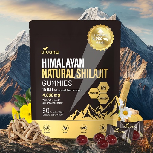 [BRSREAQYA4HA2FY7] Shilajit for Men & Women Gummies | 4000mg High Potency 10-in-1 Formula with Pure Himalayan Shilajit, Ashwagandha, and 75% Fulvic Acid | Sugar-Free Vegan, 85+ Trace Minerals