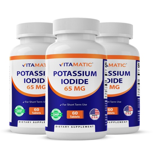 [BRSW2BALOEHRSFYV] Vitamatic Potassium Iodide 65 mg per Serving - 60 Tablets - Thyroid Support - KI Pills (60 Count (Pack of 3))