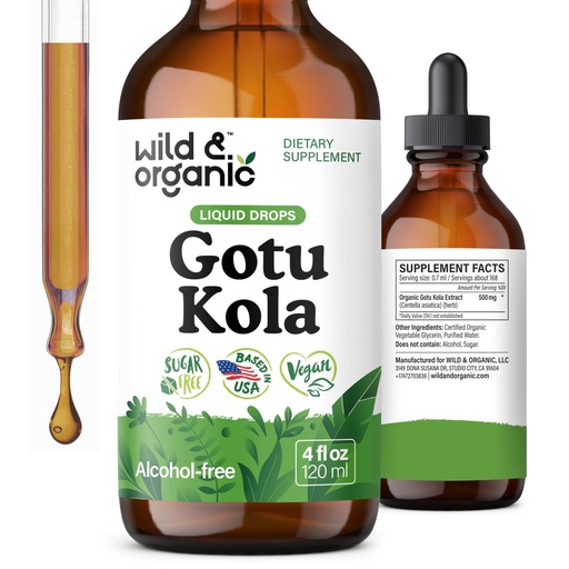 [BRSROY37PMBW2FDA] Wild & Organic Gotu Kola Extract Drops - Brain Support with Centella Asiatica Extract - Liquid Gotu Kola Supplement for Focus - Vegan, Sugar & Alcohol-Free Herb Tincture - 4 fl oz