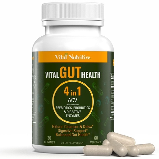[BRSREAD4O5YBSGQZ] Vital Gut Health 4in1 Formula with Apple Cider Vinegar, Prebiotics & Probiotics, Digestive Enzymes for Strong Immunity Support and Complete Gut and Digestion Support- 30 Days Supply