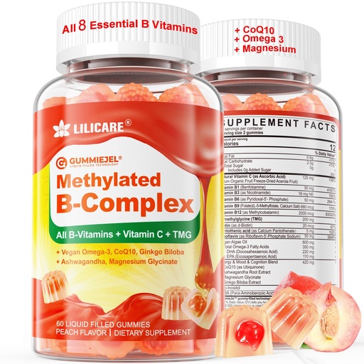 [BRSRA2QFAB6RMHQ7] Super Methylated Vitamin B Complex Gummies - All B Vitamins + Omega-3, Magnesium, CoQ10, Ashwagandha,Vitamin C, TMG- For Women Men- Methyl B12 2000 mcg, Methylfolate, B1,B2, B3,B5,B6,B7- Sugar Free