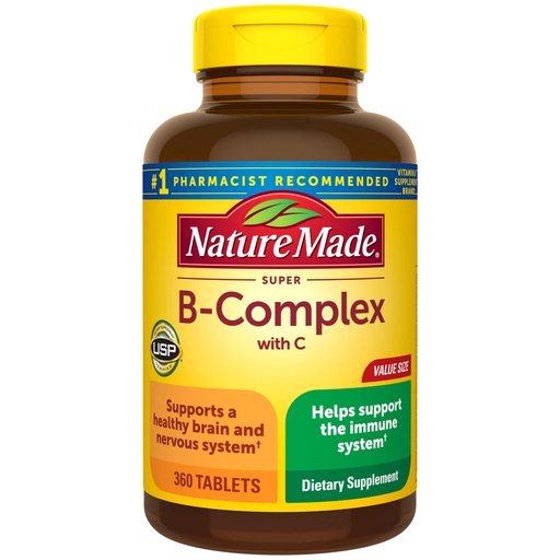 [BRSWIAA7BF4ACEDC] Nature Made Super B Complex with Vitamin C & Folic Acid, B Complex Vitamins for Women and Men, Dietary Supplement for Immune Support, 360 Tablets, 360 Day Supply