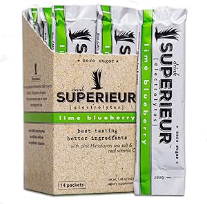[BRSRMZYBCMAWG3D5] Superieur Electrolyte Powder Packets - Vegan Electrolyte Hydration Powder w/Sea Minerals - Keto Friendly, Non-GMO, Zero Sugar Electrolyte Supplement-Healthy Sports Drink -Lime Blueberry (14 Packets)