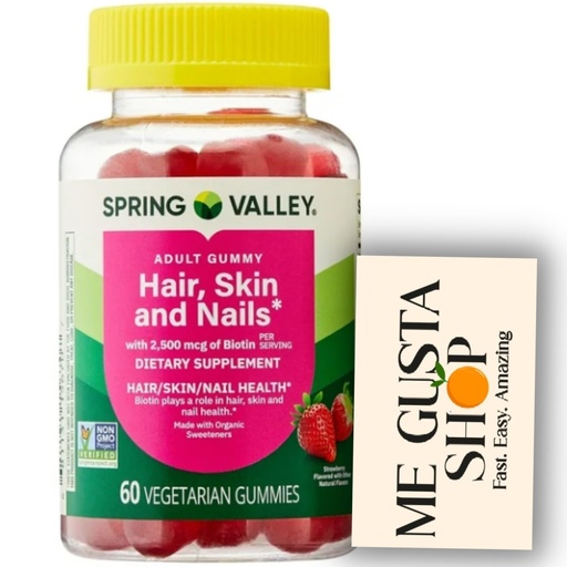 [BRSROEAHAVYGOYAZ] Spring Valley Biotin Vegetarian Gummies, Strawberry, 2500 mcg, 60 Count Pack of 01 + me Gusta Sticker