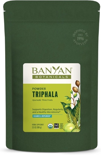 [BRSWI2QRB4DB43DY] Banyan botanikoak Triphala hautsa - Digestio organikoa Amla, Haritaki eta Bibhitakirekin - Digestioa, koloniaren euskarria eta Mikrobio osasuntsua* - 3,5 oz - GMO ez iraunkorrean iturria Vegan