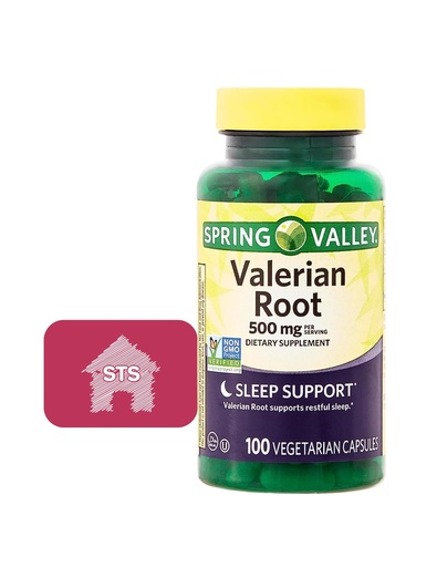 [BRSROFT2CRYR6A35] Spring Valley Valerian Root Capsules, 500 mg, 100 Count + STS Sticker.