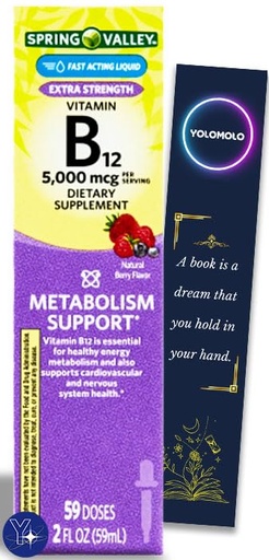 [BRSROFQOPIJQ2GYV] Liquid Vitamin B12, 5000mcg, Metabolism Supplement, Berry, 2 fl oz Spring Valley and Bookmark Gift of YOLOMOLO