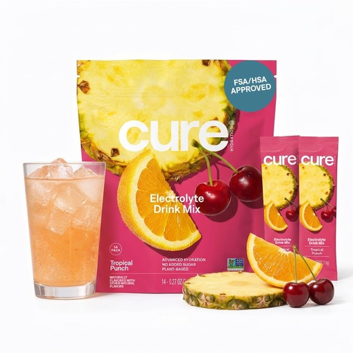 [BRSROCD5B4OR4DT7] Cure Hydration - Electrolyte Drink Powder Tropical Punch 14 Packets | Plant-Based Dehydration Relief Mix Made with Coconut Water, No Added Sugar, Vegan, Non-GMO, Gluten Free, FSA-HSA Eligible