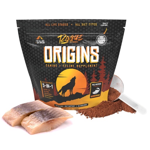 [BRSWGEDYARYQAGTO] ROGUE PET SCIENCE Origins 5-in-1 Dog Supplement - Powdered Food Topper w/Natural Omega 3 Fish Oil - Supports Healthy Digestion, Skin, and Coat - Helps Reduce Itching & Joint Inflammation (5 lbs)