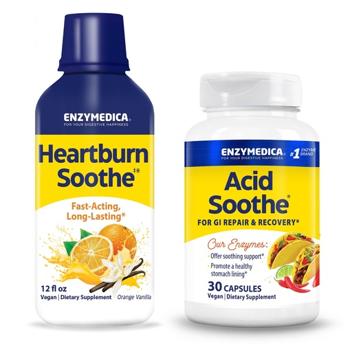[BRSRGAYDCUNGCF3D] Enzymedica Heartburn Soothe & Acid Soothe Supplement - Helps Occasional Heartburn, Natural Reflux & Stomach Lining Support, Acid Support Alternative for Digestive Health - Pack of 2