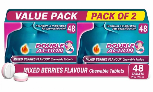 [BRSRGBL2AAMB6CI7] GAV Double Action Chewable Tablets Mixed Berries 48 Count (Pack of 2) | Heartburn & Indigestion, Fast Powerful Relief By Double Action