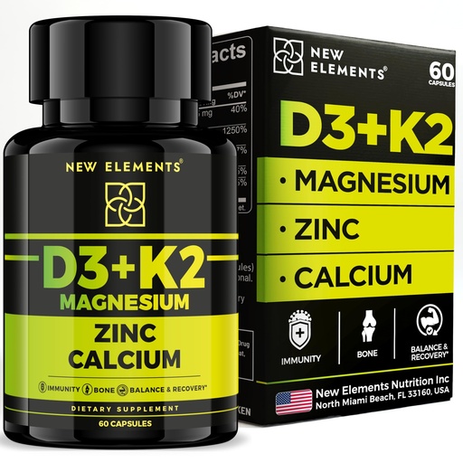 [BRSREYL3BUOQOA3F] Vitamin D3 K2 with Magnesium Glycinate + Zinc & Calcium | Magnesium 1500mg | D3 10,000 IU | K2 (MK7) 200mcg | Zinc 50mg | Calcium 50mg | Immunity, Bone & Recovery Support – Vegan, Non-GMO