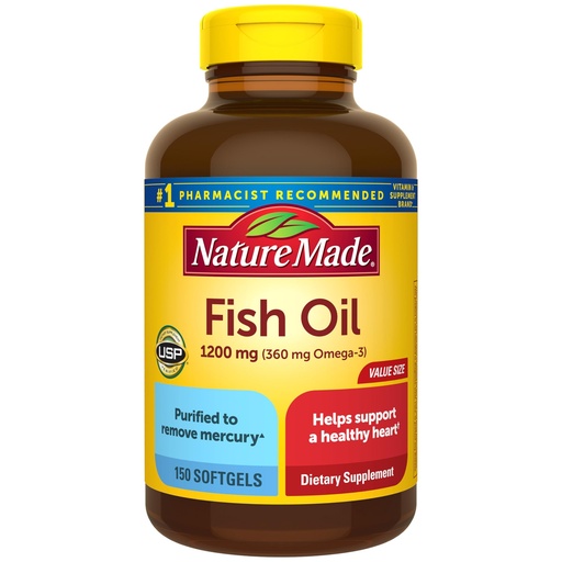 [BRSWKYQGCVYBU2L2] Nature Made Fish Oil Omega 3 Supplements, 1200 mg Softgels, Omega 3 Fish Oil for Healthy Heart Support, 150 Softgels, 75 Day Supply