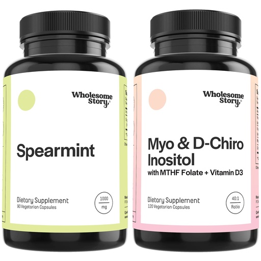 [BRSRMBAKCV6B43LL] Wholesome Story Organic Spearmint Capsules + Myo-Inositol & D-Chiro Inositol Capsules with MTHF, Folate & Vitamin D | Supports Hormone Balance, Digestion & Gut Health | 30 Day Supply