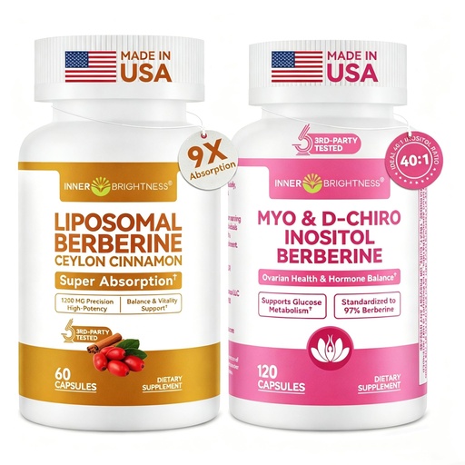 [BRSRGBIBCQCBSADO] Inner Brightness Liposomal Berberine with Ceylon Cinnamon 1200MG + Inositol Supplement for Women, Myo-Inositol & D-Chiro Inositol 40:1, PCOS Support with Berberine