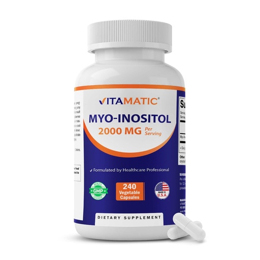 [BRSRGBLQAAHGEYLA] Vitamatic Myo-Inositol 2000 mg Per Serving – 240 Vegetable Capsules – 60 Servings – Non-GMO, Gluten Free – Made in USA