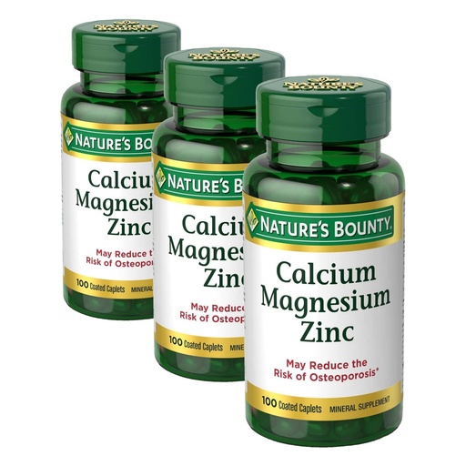 [BRSREBINOQDQKD3X] Nature's Bounty Calcium Magnesium & Zinc Caplets, Immune & Bone Health, Daily Supplement, 1000mg Calcium, 400mg Magnesium, 600 IU Vitamin D, Gluten Free, 100 Caplets (Pack of 3)