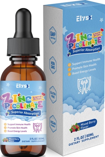 [BRSRGYL2BZ5BGG37] Zinc Picolinate Copper Liquid Drops, Celated Zinc 30mg with Copper, Selenium for Kids & Adults, Immune Support & Skin Health, Mixed Berry Flavor, 2 FL OZ